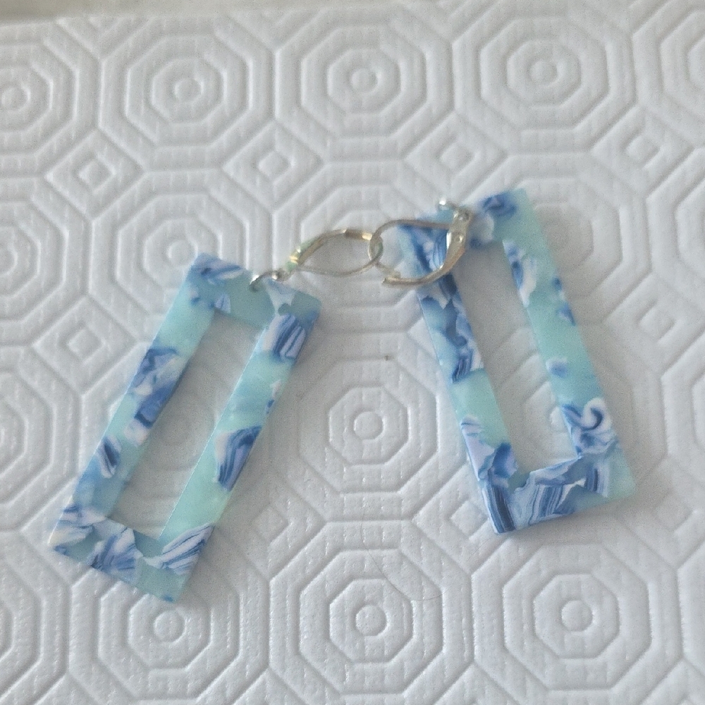 Blue and White Rectangular Earrings